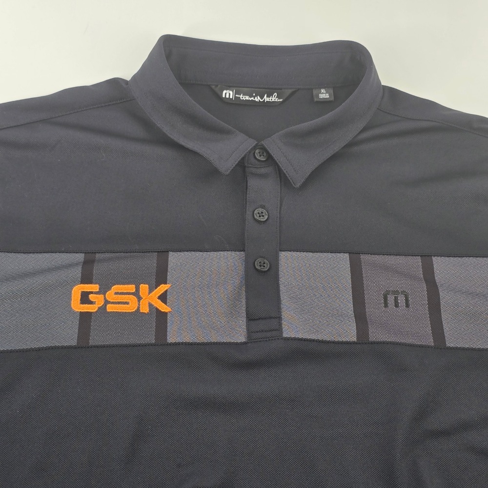 TravisMathew Polo Shirt Men XL Charcoal Grey GSK Logo Performance Golf - Picture 2 of 15